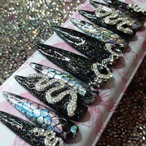 Handmade XXL Stiletto Hard Gel Press On Nails w/ prep kit included
